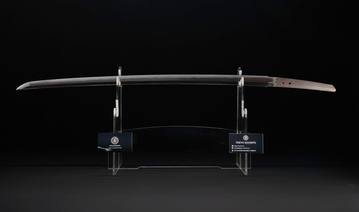 Katana antique japonais par Tanba-no-kami Terukado avec saya à laque dorée, tsuba en fer mokkō et hamon notare - NBTHK Hozon