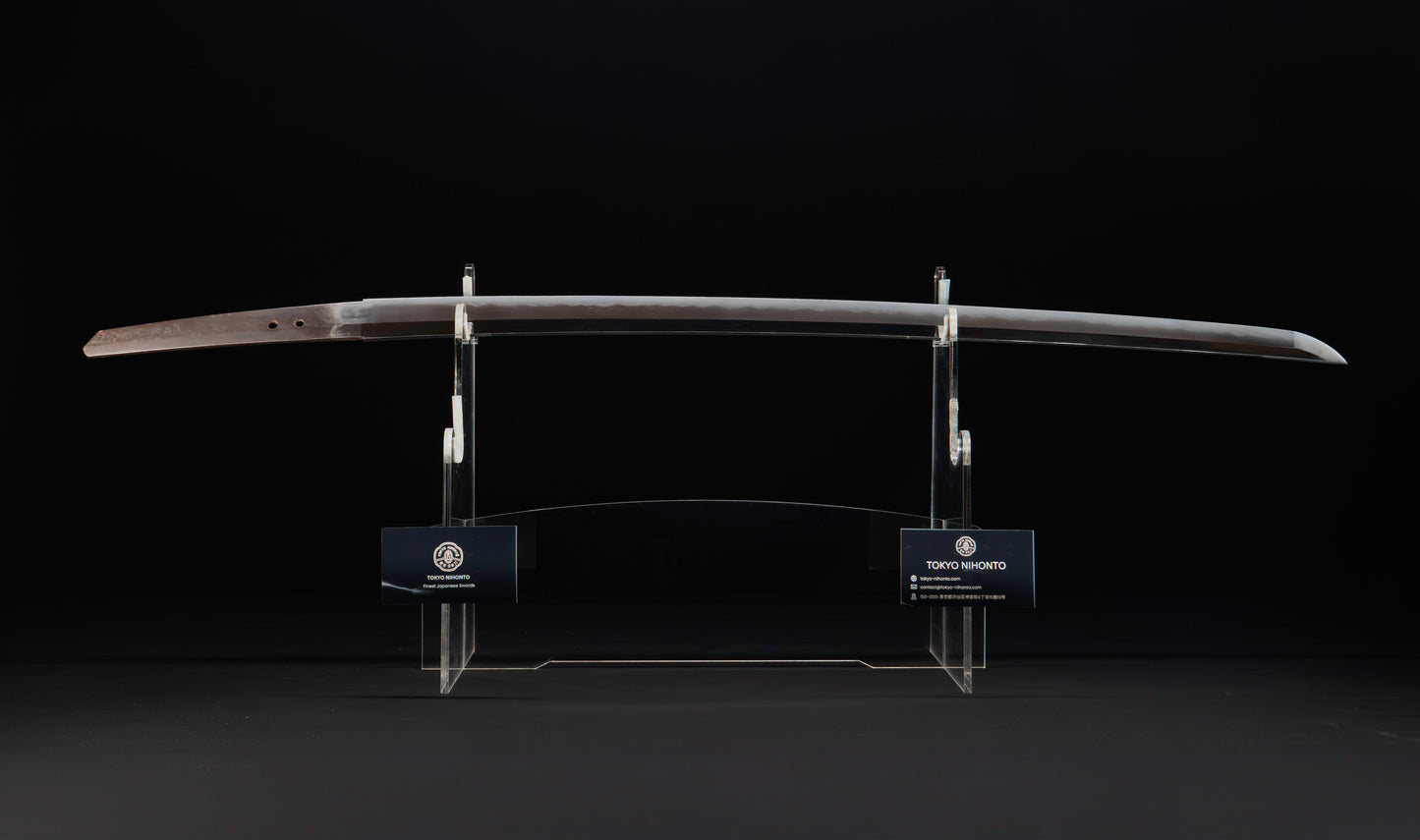 Katana antique japonais par Tanba-no-kami Terukado avec saya à laque dorée, tsuba en fer mokkō et hamon notare - NBTHK Hozon