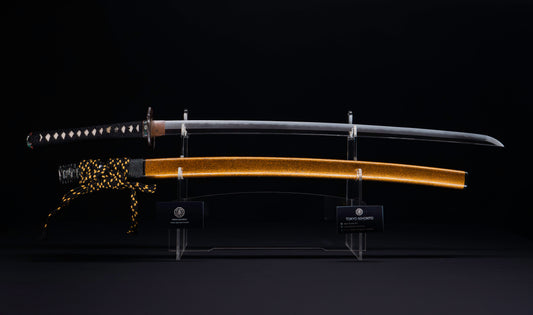 Antique Japanese Katana Sword by Tanba-no-kami Terukado with Gold Lacquer Saya, Iron Mokkō Tsuba and Notare Hamon - NBTHK Hozon