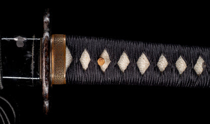 Katana japonais antique, signé Jumyo à lame ubu avec koshirae noir roiro - NBTHK Hozon