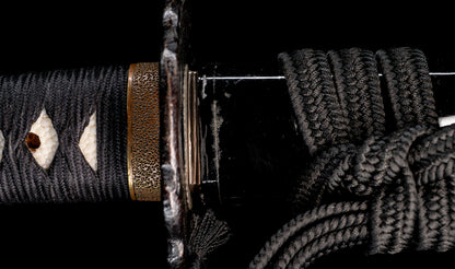 Katana japonais antique, signé Jumyo à lame ubu avec koshirae noir roiro - NBTHK Hozon