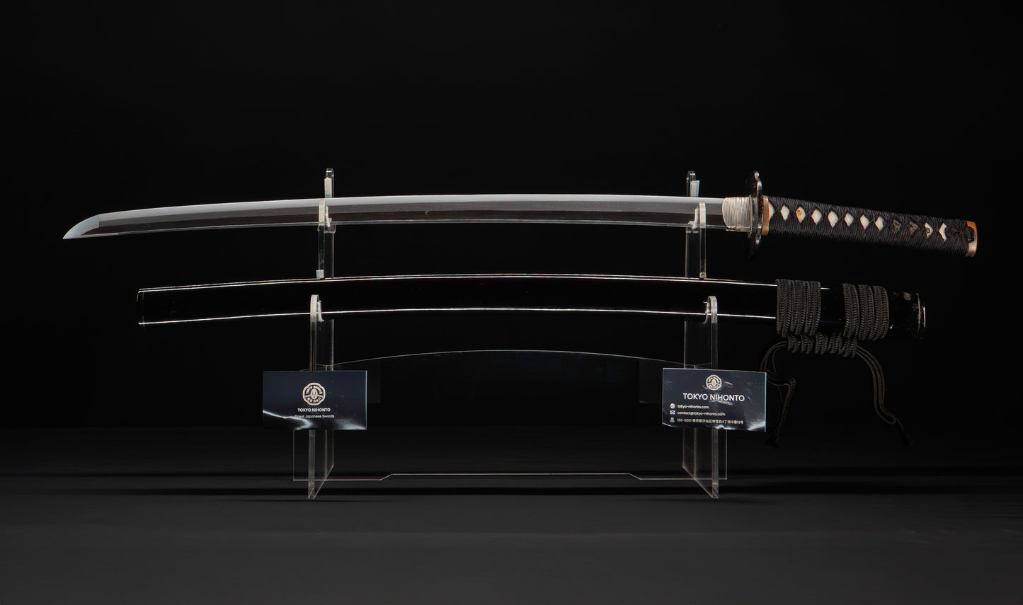 Katana japonais antique, signé Jumyo à lame ubu avec koshirae noir roiro - NBTHK Hozon