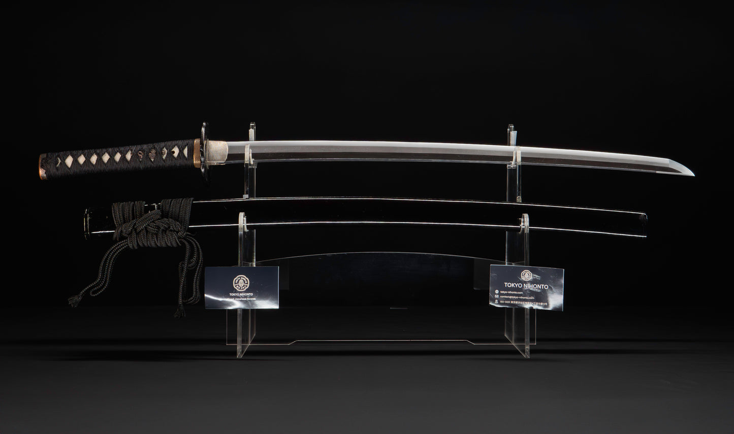 Katana japonais antique, signé Jumyo à lame ubu avec koshirae noir roiro - NBTHK Hozon