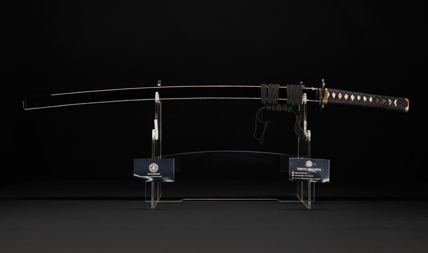 Katana japonais antique, signé Jumyo à lame ubu avec koshirae noir roiro - NBTHK Hozon