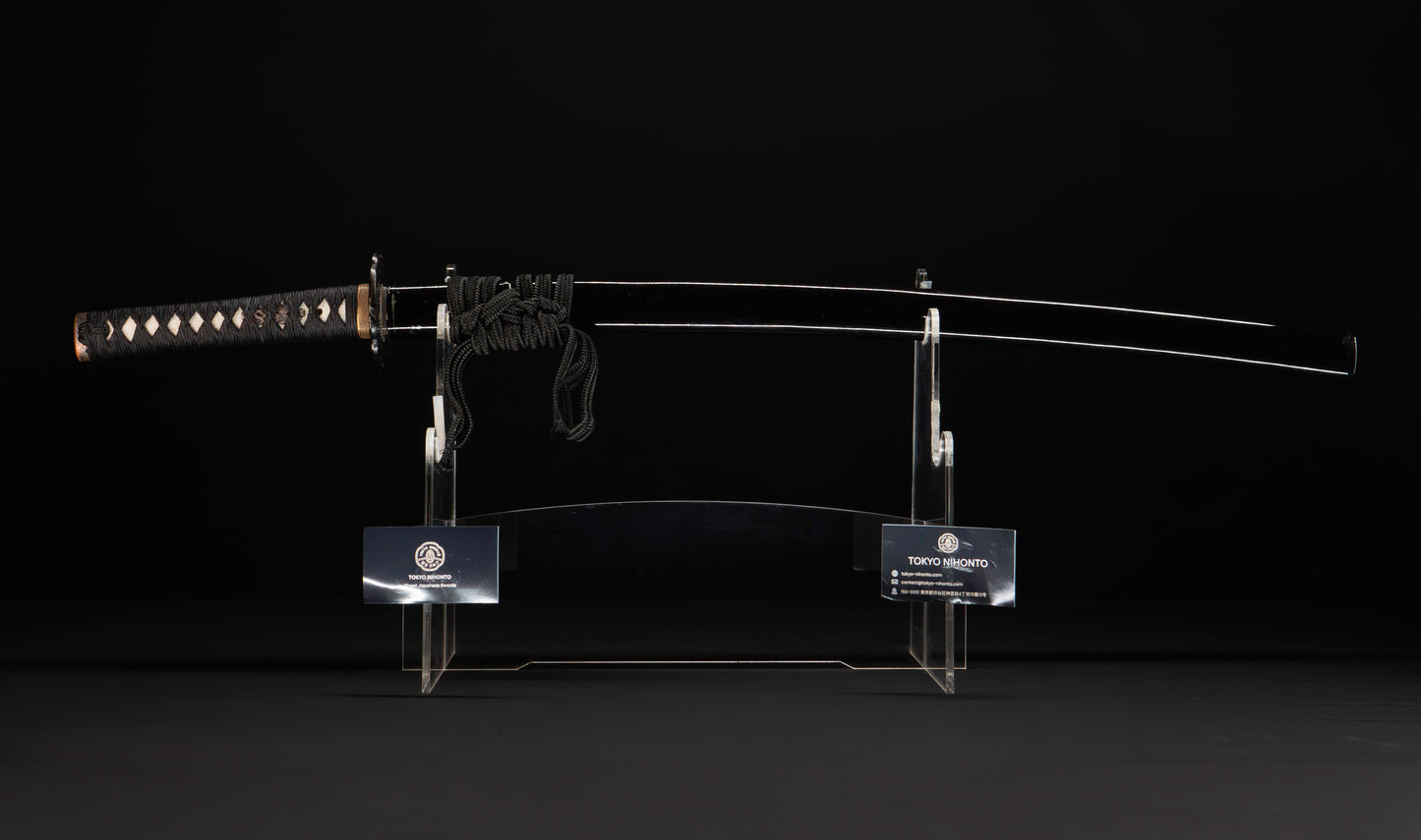 Katana japonais antique, signé Jumyo à lame ubu avec koshirae noir roiro - NBTHK Hozon