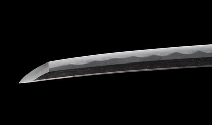 Antiguo katana japonés con hamon gunome, tsuba de hierro namban y menuki karashishi dorados atribuido a Taira Takada - NBTHK Hozon
