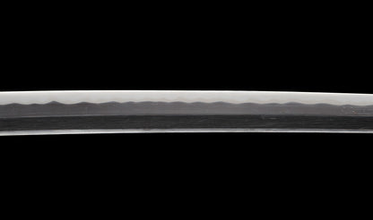 Katana antiguo japonés de la época Muromachi con nakago suriage, saya con laca ishime y kojiri de cuerno calado tipo inome