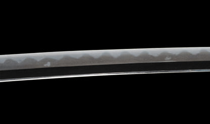 Katana ancien japonais avec hamon gunome large, tobiyaki et saya en laque à rayures diagonales — Shintō de l'époque Edo