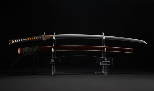 Katana Hizen Tadatsugu de 1940 con Hamon Suguha, Herrajes de Dragón y Saya de Laca Roja - NBTHK Hozon
