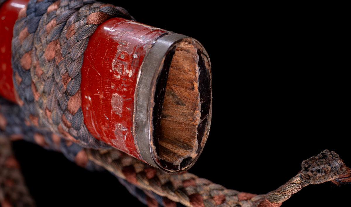 Antique Japanese Katana Sword with Vermilion Lacquer Saya, Sparrow Fuchi-Kashira and Gilt Menuki