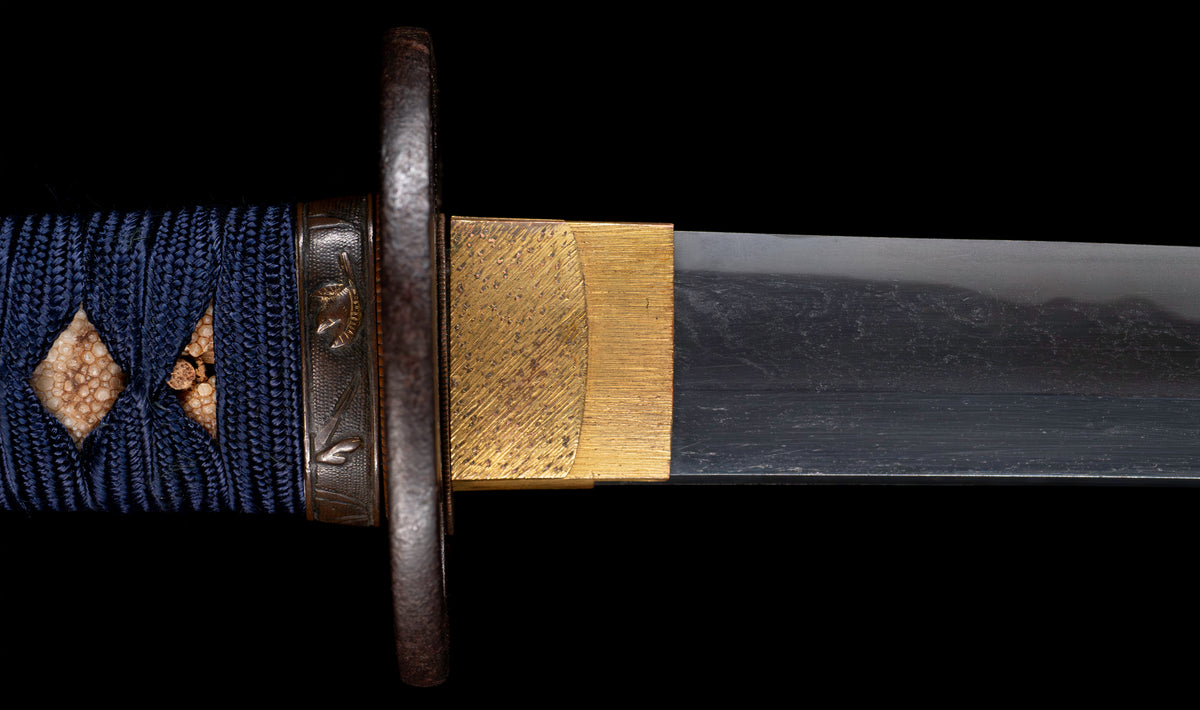 Antique Japanese Katana Sword with Vermilion Lacquer Saya, Sparrow Fuchi-Kashira and Gilt Menuki