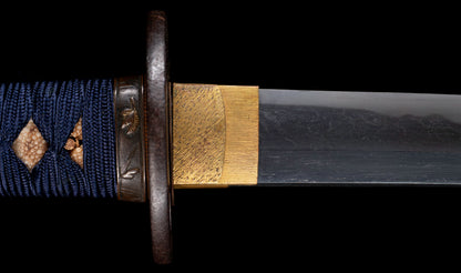 Antique Japanese Katana Sword with Vermilion Lacquer Saya, Sparrow Fuchi-Kashira and Gilt Menuki