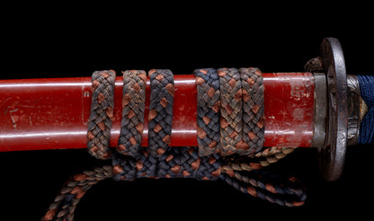 Antique Japanese Katana Sword with Vermilion Lacquer Saya, Sparrow Fuchi-Kashira and Gilt Menuki