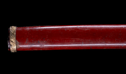 Antique Japanese Katana Sword with Vermilion Lacquer Saya, Sparrow Fuchi-Kashira and Gilt Menuki