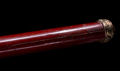 Antique Japanese Katana Sword with Vermilion Lacquer Saya, Sparrow Fuchi-Kashira and Gilt Menuki