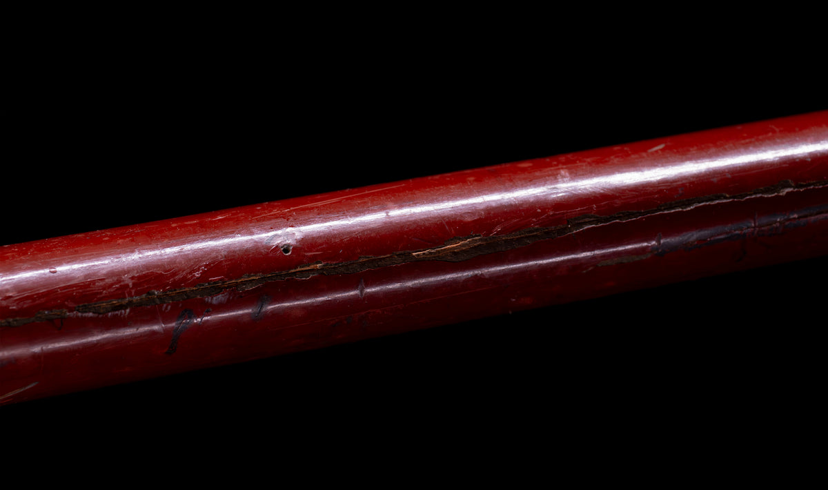 Antique Japanese Katana Sword with Vermilion Lacquer Saya, Sparrow Fuchi-Kashira and Gilt Menuki