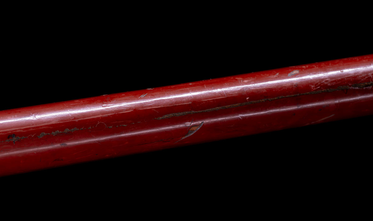 Antique Japanese Katana Sword with Vermilion Lacquer Saya, Sparrow Fuchi-Kashira and Gilt Menuki