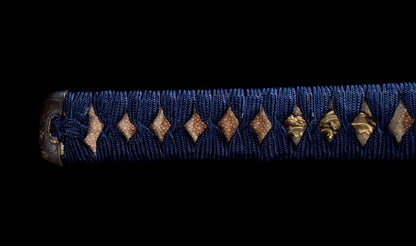 Antique Japanese Katana Sword with Vermilion Lacquer Saya, Sparrow Fuchi-Kashira and Gilt Menuki