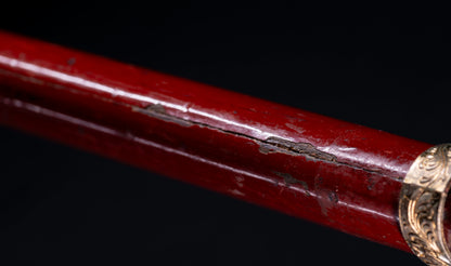 Antique Japanese Katana Sword with Vermilion Lacquer Saya, Sparrow Fuchi-Kashira and Gilt Menuki