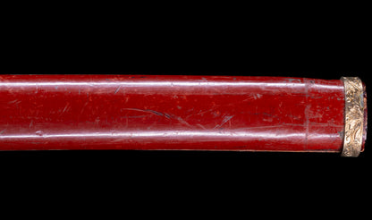 Antique Japanese Katana Sword with Vermilion Lacquer Saya, Sparrow Fuchi-Kashira and Gilt Menuki