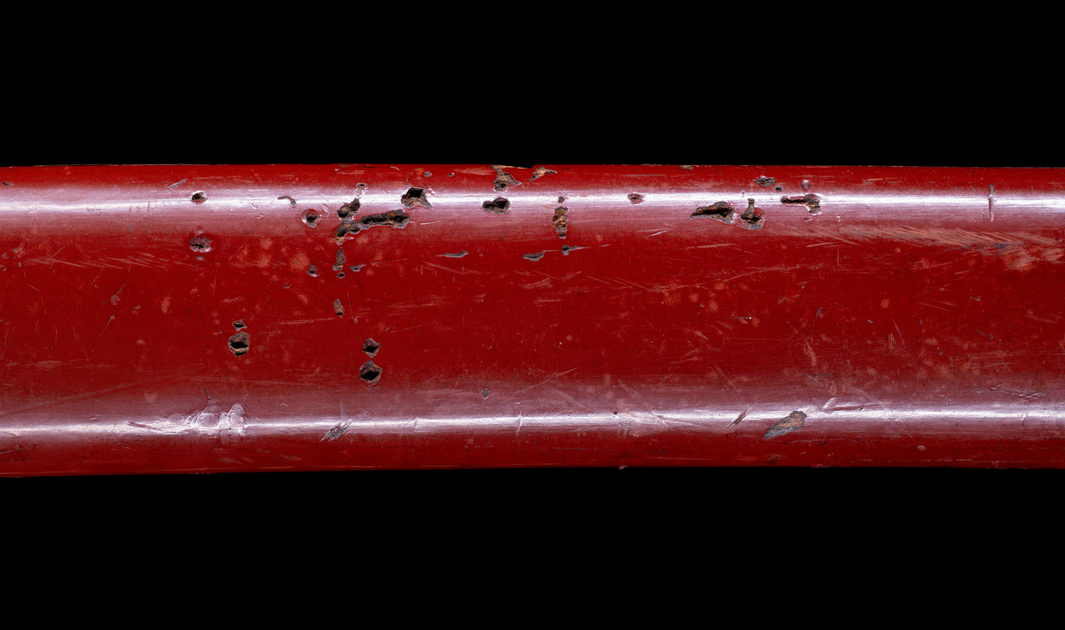Antique Japanese Katana Sword with Vermilion Lacquer Saya, Sparrow Fuchi-Kashira and Gilt Menuki