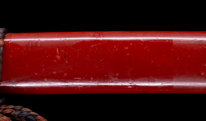 Antique Japanese Katana Sword with Vermilion Lacquer Saya, Sparrow Fuchi-Kashira and Gilt Menuki