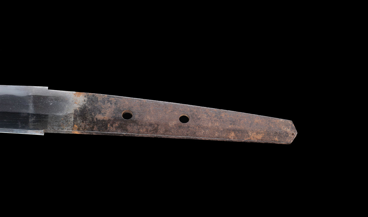 Antique Japanese Katana Sword with Vermilion Lacquer Saya, Sparrow Fuchi-Kashira and Gilt Menuki