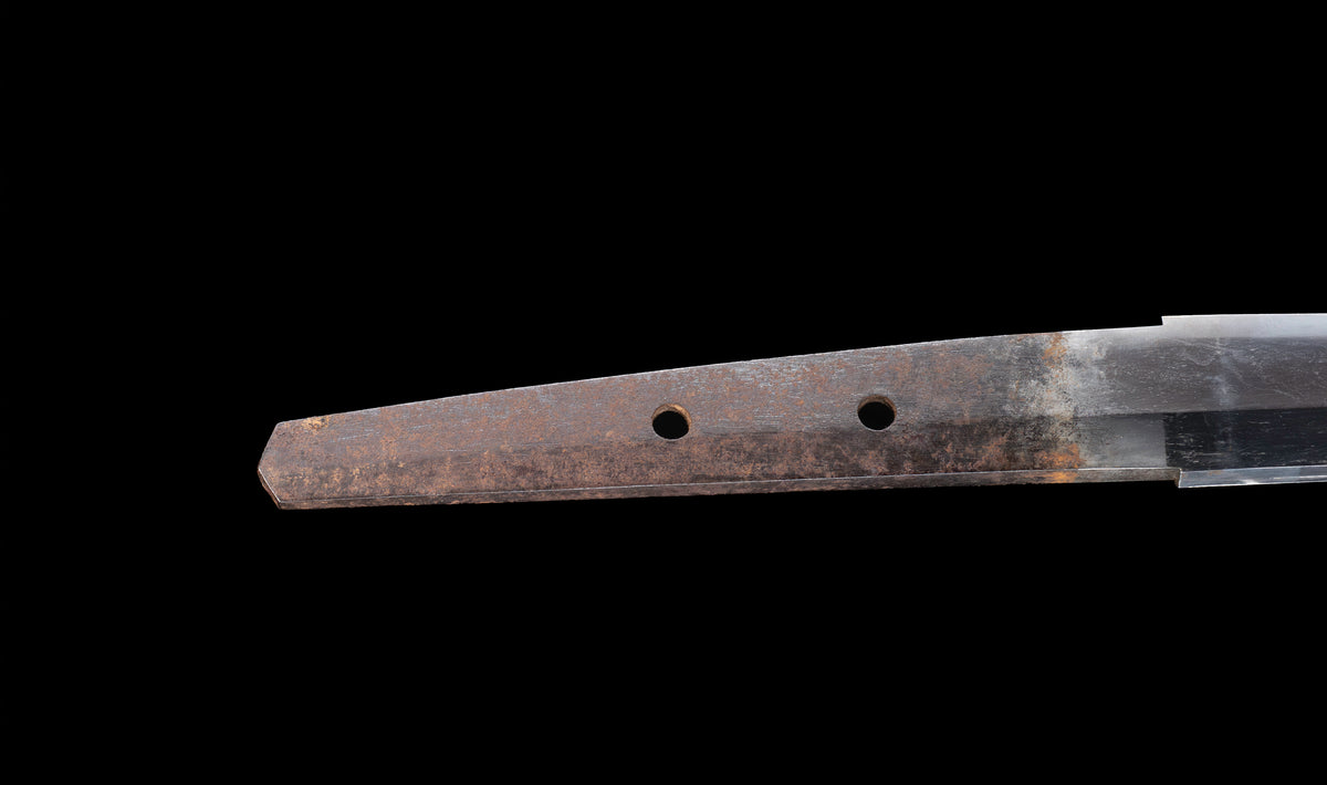Antique Japanese Katana Sword with Vermilion Lacquer Saya, Sparrow Fuchi-Kashira and Gilt Menuki