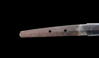 Antique Japanese Katana Sword with Vermilion Lacquer Saya, Sparrow Fuchi-Kashira and Gilt Menuki