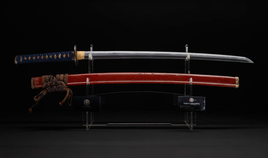 Antique Japanese Katana Sword with Vermilion Lacquer Saya, Sparrow Fuchi-Kashira and Gilt Menuki