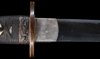 Antique Japanese Katana Sword with Ubu Nakago, Hoso-Suguha Hamon and Genji Wheel Iron Tsuba