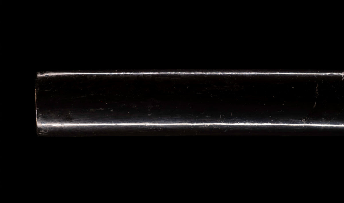 Antique Japanese Katana Sword with Ubu Nakago, Hoso-Suguha Hamon and Genji Wheel Iron Tsuba