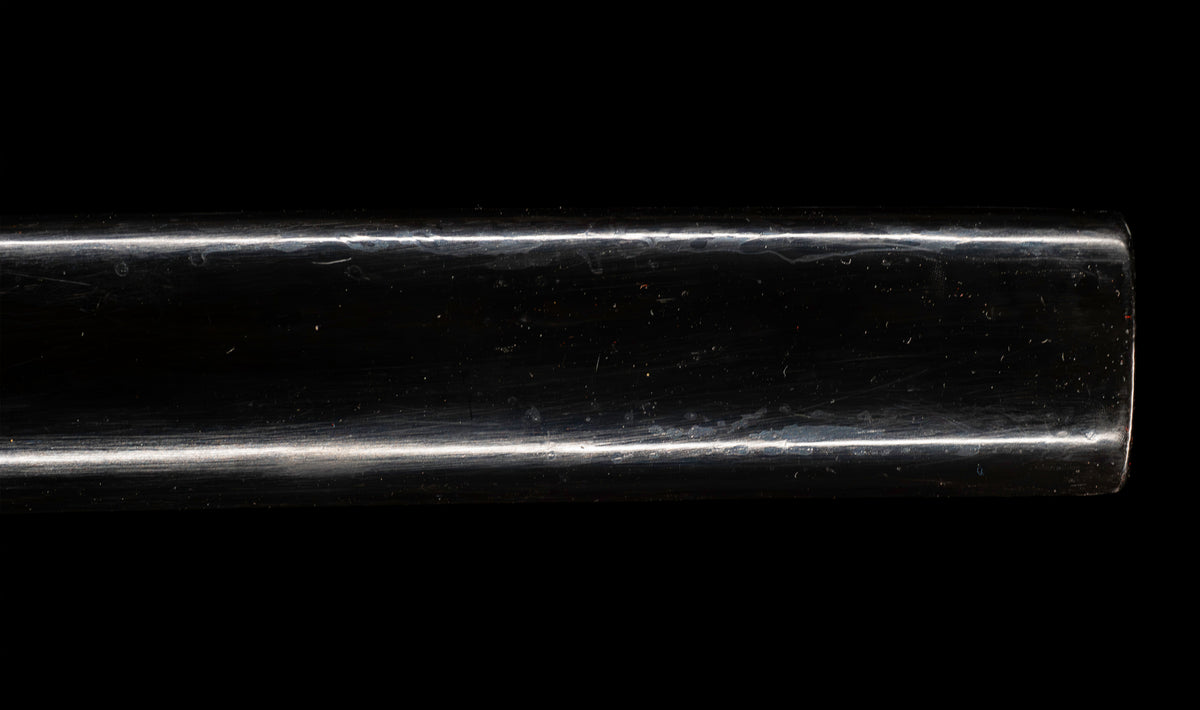 Antique Japanese Katana Sword with Ubu Nakago, Hoso-Suguha Hamon and Genji Wheel Iron Tsuba
