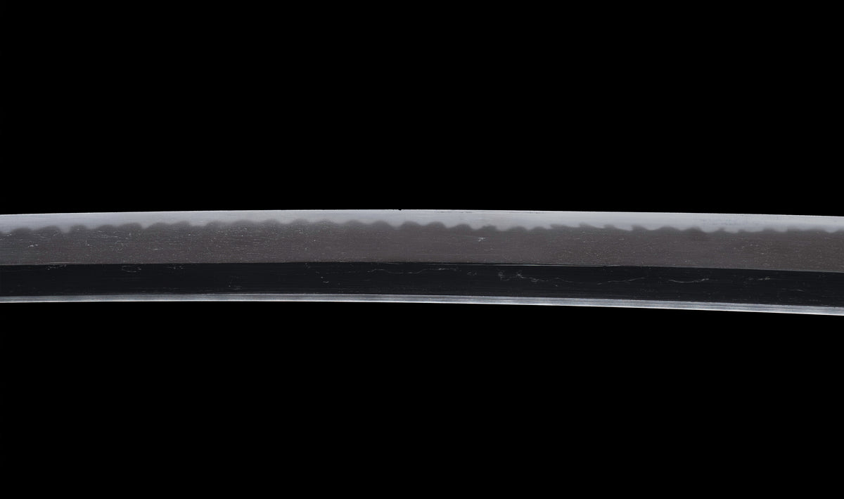 Antique Japanese Katana Sword with Ubu Nakago, Hoso-Suguha Hamon and Genji Wheel Iron Tsuba