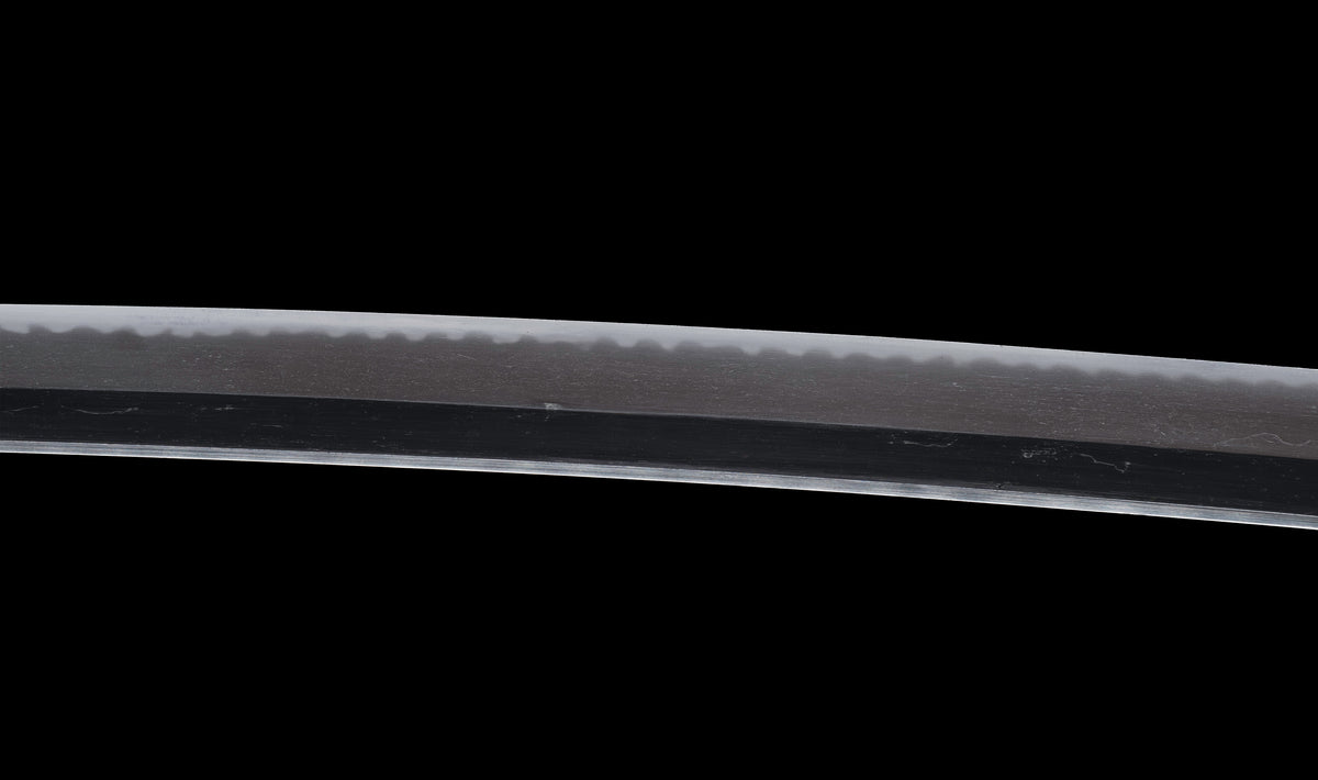 Antique Japanese Katana Sword with Ubu Nakago, Hoso-Suguha Hamon and Genji Wheel Iron Tsuba