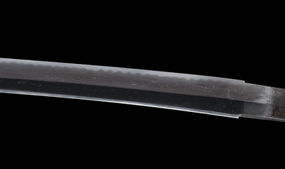 Antique Japanese Katana Sword with Ubu Nakago, Hoso-Suguha Hamon and Genji Wheel Iron Tsuba
