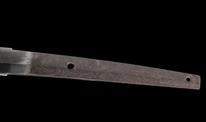 Antique Japanese Katana Sword with Ubu Nakago, Hoso-Suguha Hamon and Genji Wheel Iron Tsuba