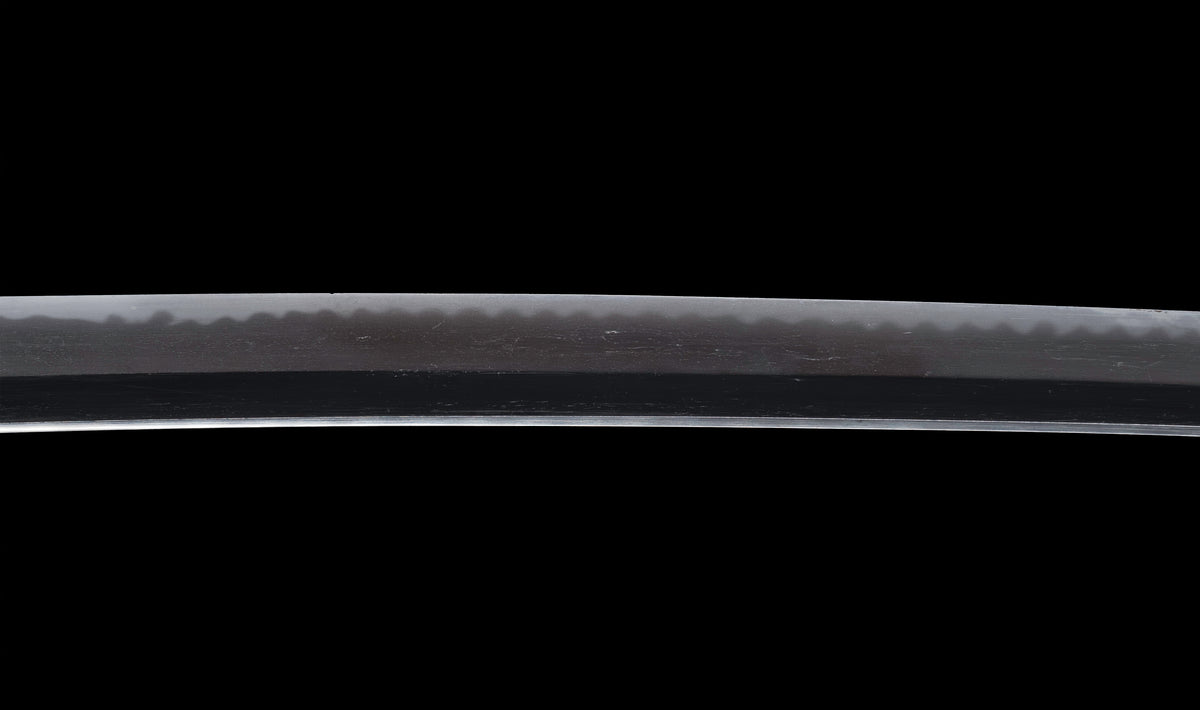 Antique Japanese Katana Sword with Ubu Nakago, Hoso-Suguha Hamon and Genji Wheel Iron Tsuba