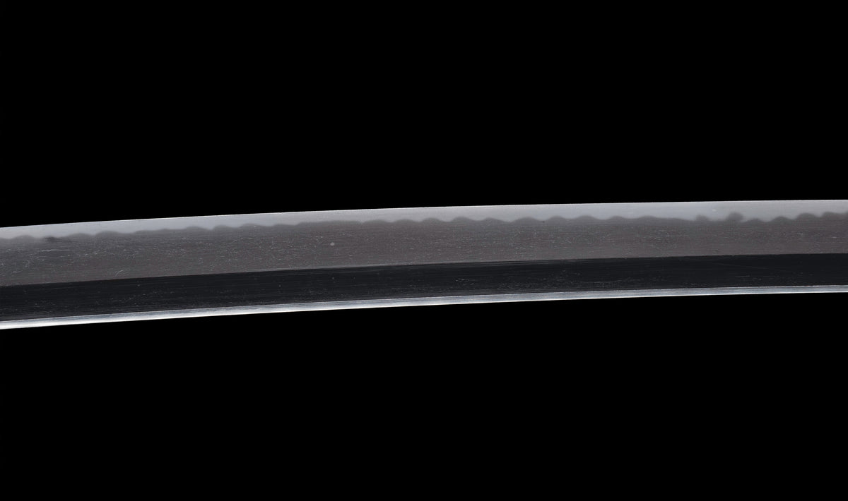 Antique Japanese Katana Sword with Ubu Nakago, Hoso-Suguha Hamon and Genji Wheel Iron Tsuba