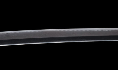 Antique Japanese Katana Sword with Ubu Nakago, Hoso-Suguha Hamon and Genji Wheel Iron Tsuba