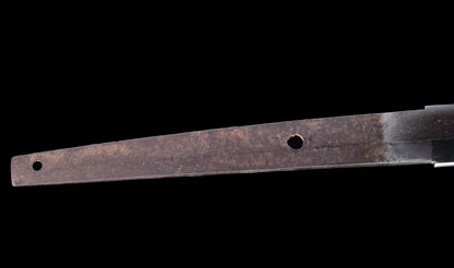 Antique Japanese Katana Sword with Ubu Nakago, Hoso-Suguha Hamon and Genji Wheel Iron Tsuba
