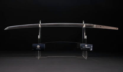 Antique Japanese Katana Sword with Ubu Nakago, Hoso-Suguha Hamon and Genji Wheel Iron Tsuba