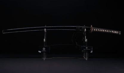 Antique Japanese Katana Sword with Ubu Nakago, Hoso-Suguha Hamon and Genji Wheel Iron Tsuba