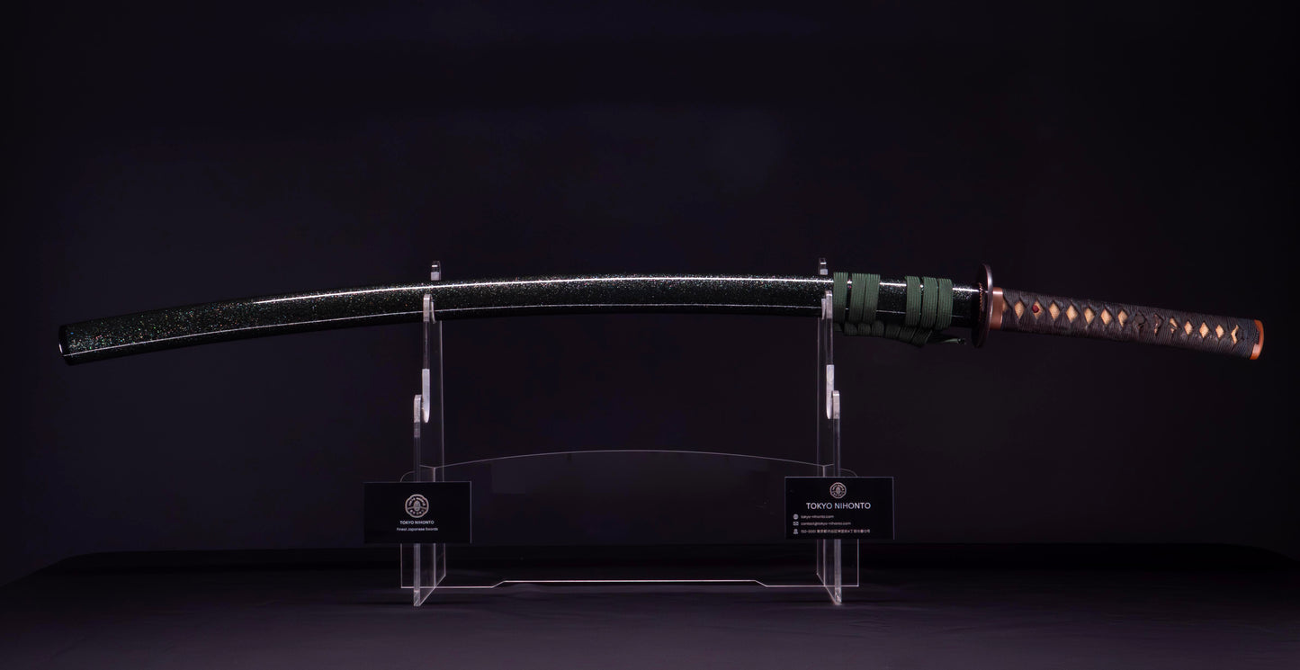 Antique Japanese Katana Sword signed Seki-ju Kaneyoshi with Beautiful Green Saya.