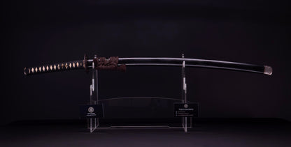 Antique Japanese Katana Sword with Iron Tsuba and Black Lacquet Mountings