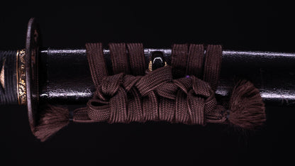 Antique Japanese Katana Sword with Iron Tsuba and Black Lacquet Mountings