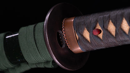 Antique Japanese Katana Sword signed Seki-ju Kaneyoshi with Beautiful Green Saya.