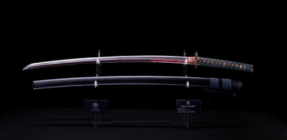 Épée Katana japonaise antique avec rainure laquée rouge 