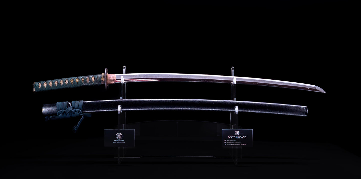 Épée Katana japonaise antique avec rainure laquée rouge 