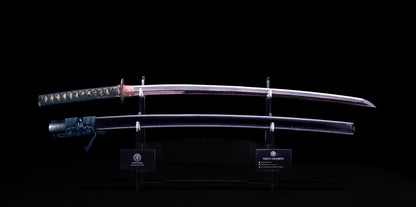 Épée Katana japonaise antique avec rainure laquée rouge 